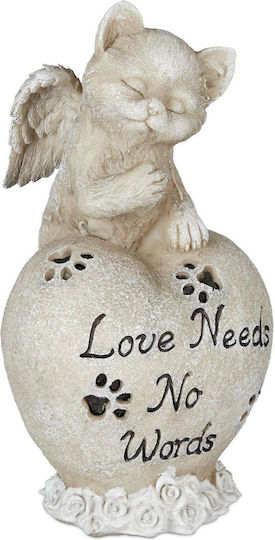 Memorial Statue Cats Relaxdays Heart Paw Prints Cream 11x10x20.5cm