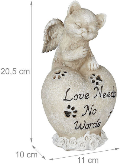 Statuetă Memorială Pisici Relaxdays Inimă Urme de Lăbuțe Crem 11x10x20,5cm