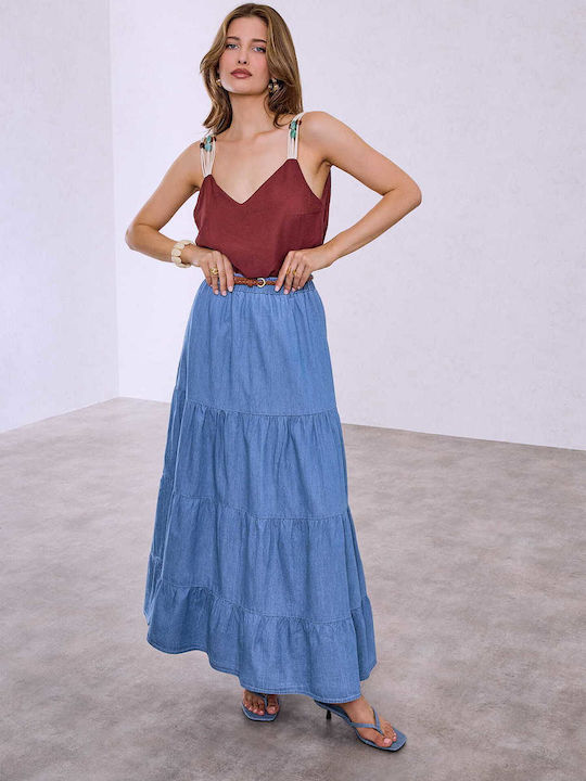 Celestino Γυναικεία Φούστα Μάξι Denim Όψη Loose Fit Μπλε