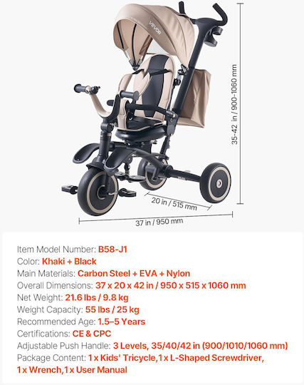 Vevor Toddler Convertible with Parental Handle 7 in 1 for 18 Months Gray
