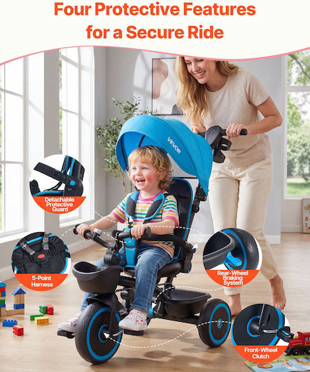 Vevor Toddler Convertible with Parental Handle 6 in 1 for 1-5 Years Blue