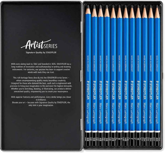 Σετ 12 Μολύβια Σχεδίου Mars Lumograph 100 G12 Staedtler Μεταλλική Κασετίνα