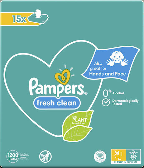 Pampers Fresh Clean Baby-Feuchttücher ohne Alkohol & Parabene 15x80 Stück