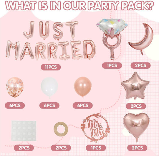 Set De Decorare Nuntă Ghirlandă Baloane Just Married Rose Gold