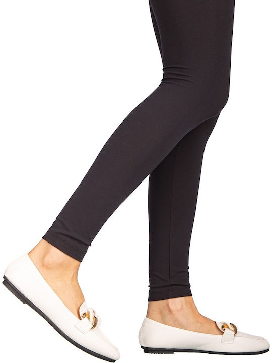 Leather Women's Loafers In White Color