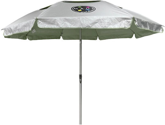 Maui & Sons Ultra Light 190/8 Folding Beach Umbrella Aluminum Diameter 1.9m with UV Protection and Air Duct Hedge Green
