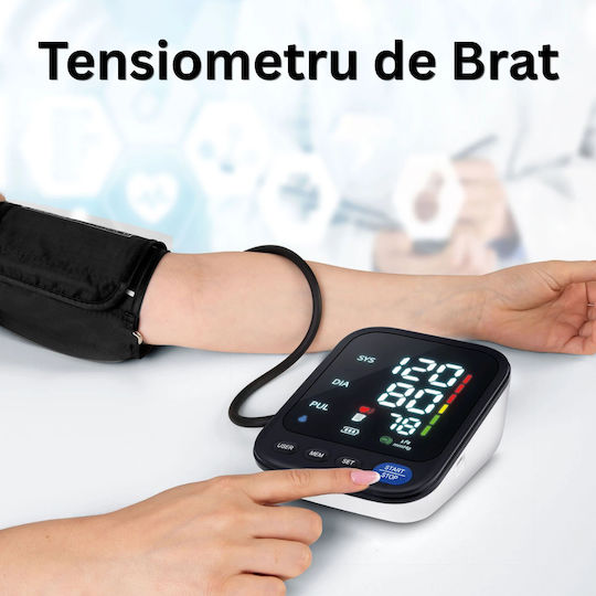 Tensiometru Digital de Braț Ecran Lcd Mare Măsurare Tensiune Arterială și Puls Detectare Puls Neregulat Manșetă Reglabilă Husă Negru Alb