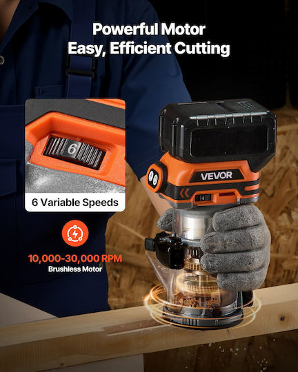 Vevor WXKBJGDSDZJSCXNH7001V9 Κουρευτικό Περιθωρίων 18V Χωρίς Καρβουνάκια (Brushless) Solo με Ρύθμιση Ταχύτητας και με Σύστημα Αναρρόφησης