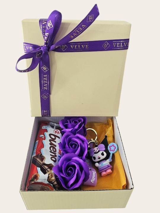 Joy Box Kuromi Kids Set Figurine Keychain 3 Purple Soap Roses Kinder Bueno Joy Box Kuromi Kids Set Figurine Keychain 3 Purple Soap Roses Kinder Bueno