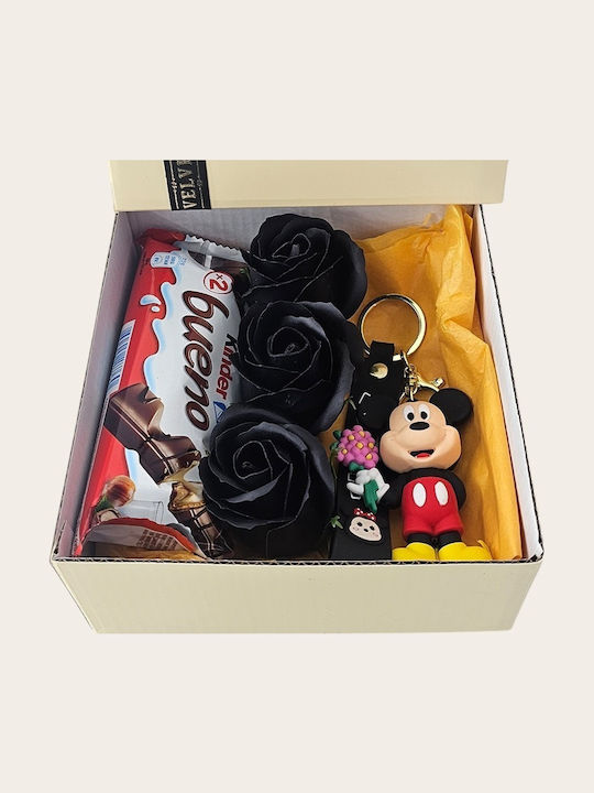 Set Joy Box Kids Breloc Mickey Mouse Disney Figurină 3 Brelocuri Trandafiri Negri Săpun Kinder Bueno