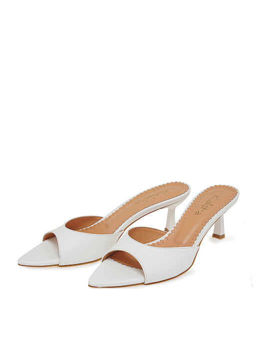 Leather Mules With Heel In White Colour