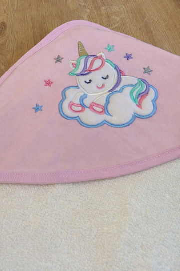 Stewehome Kids' Bath Towel Hooded Unicorn Embroidery 100% Cotton 100x100 Cm