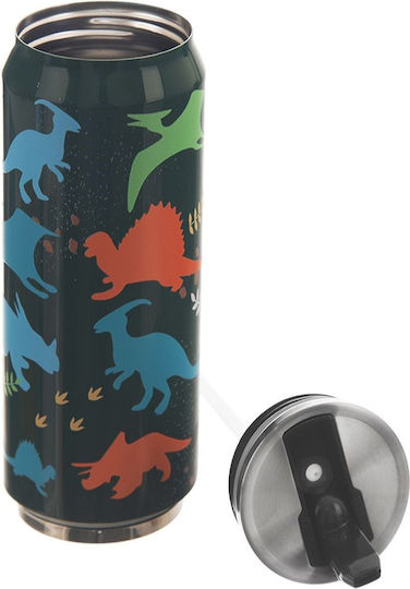 Orion Kids Water Bottle Thermos Dinosaur Stainless Steel with Straw Non Spill Gray 500ml