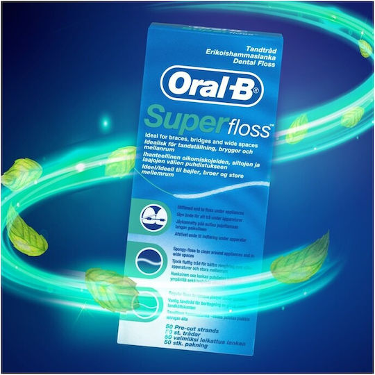 Oral-B Super Floss Ață Dentară Cearată cu Aromă de Mentă 50m 4 Bucăți