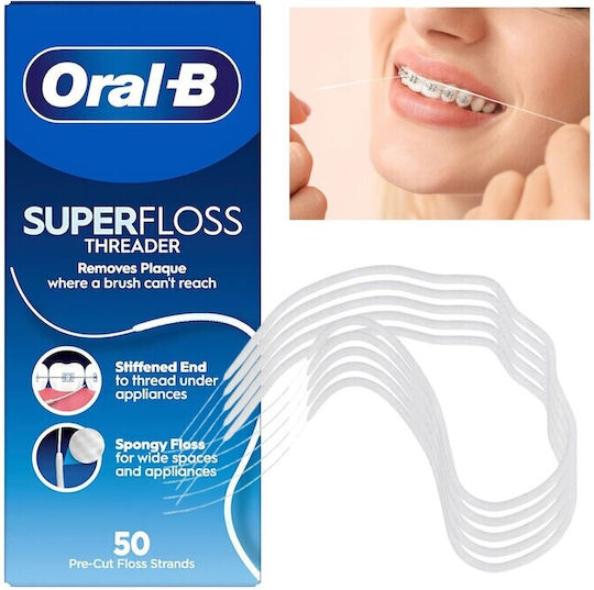 Oral-B Super Floss Ață Dentară Cearată cu Aromă de Mentă 50m 4 Bucăți