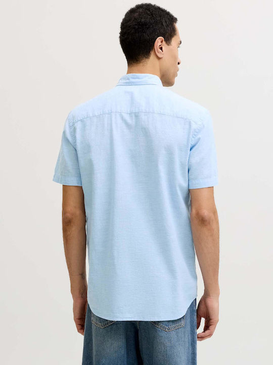 Jack & Jones Short Sleeve Linen Shirt in Regular Fit Light Blue Jack & Jones Short Sleeve Linen Shirt in Regular Fit Light Blue