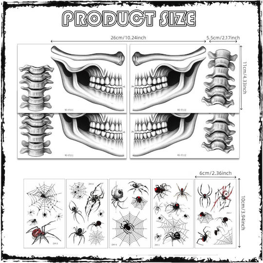 Face Tattoos Halloween Set 9 Sheets Temporary Tattoo