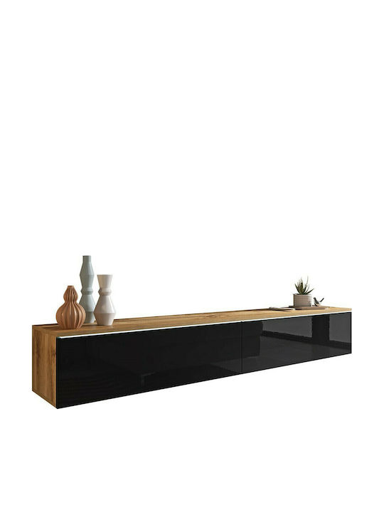 Шкаф за телевизор Дървен Dalia Plus с LED Осветление Natural / Black Д180xШ33xВ30см