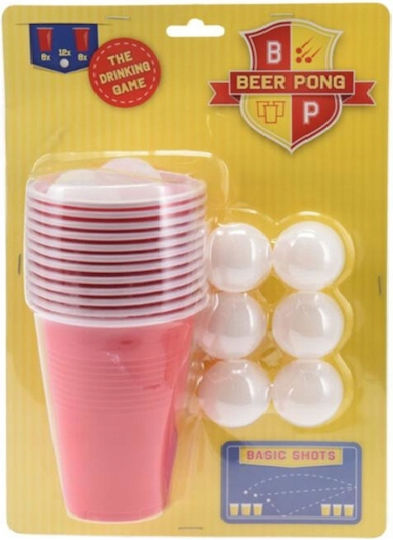 Set Beer Pong 24 Bucăți 12 Cupe Roșii + 12 Bile