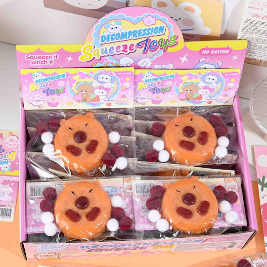 Set 12 Jucării Antistres Squishy Alista Home Rebound Lent Strânge Apasă Familie Rotund Biscuit Formă Capybara Design 7x6.5 Cm 55g Ambalaj Transparent Maro