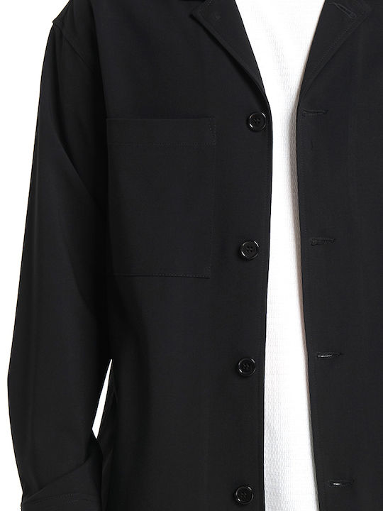 Μακρυμάνικo Overshirt σε Κανονική Γραμμή Μαυρο