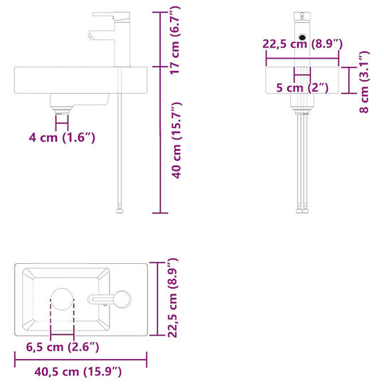vidaXL Плот със Смесител M40.5xШ22.5xВ62cm Сив