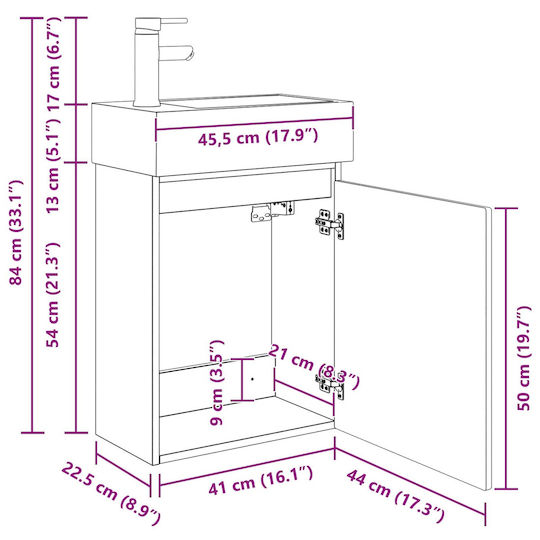 vidaXL Плот Със Смесител 45.5x22.5x84см Черен