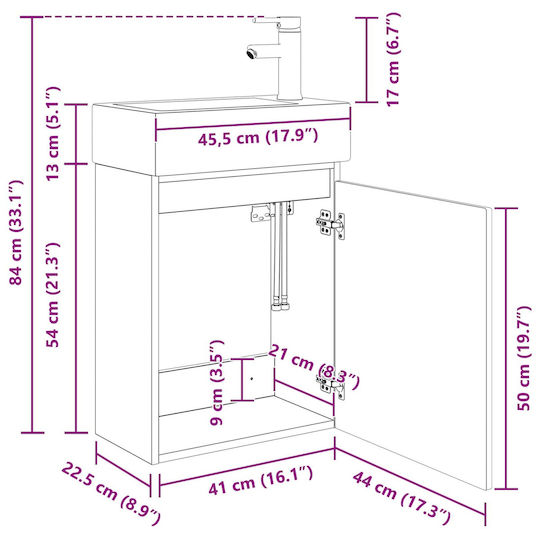 vidaXL Плот със Смесител 45.5x25.5x84 см Бял