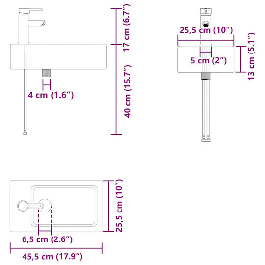 vidaXL Плот със Смесител 45.5x22.5x84 см Кафяв