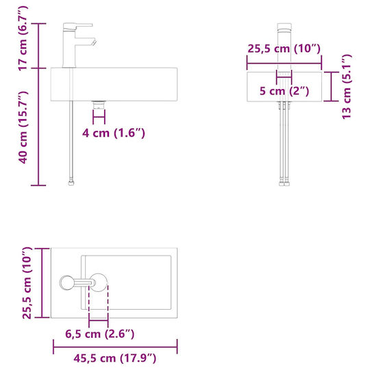 vidaXL Плот Със Смесител 45.5x22.5x84см Кафяв