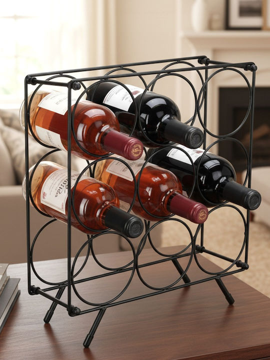 Excellent Houseware Freistehendes Weinregal Metallisch für 9 Flaschen Schwarz 31x18x36,5 cm