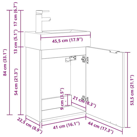 vidaXL Плот със Смесител 45.5x22.5x84см Сив