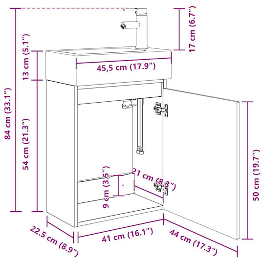 vidaXL Плот със Смесител 45.5x22.5x84 см Бял