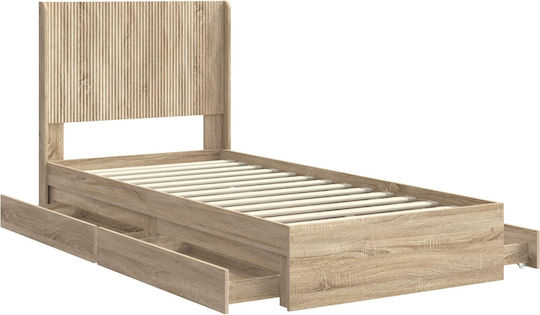 Single Wooden Bed Sonoma Oak with Slats for Mattress 75x190cm