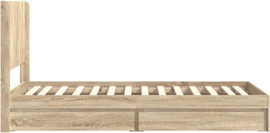 Single Wooden Bed Sonoma Oak with Slats for Mattress 75x190cm