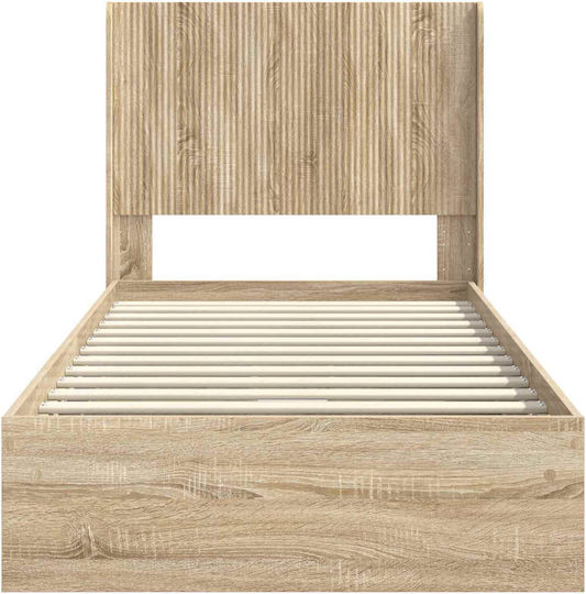 Single Wooden Bed Sonoma Oak with Slats for Mattress 75x190cm
