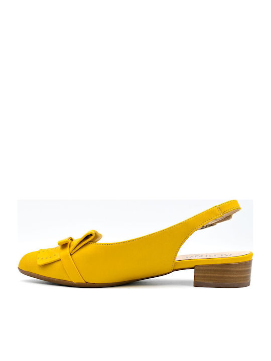 Balerini Din Piele Pentru Femei Slingback Cu Curea În Culoare Galbenă