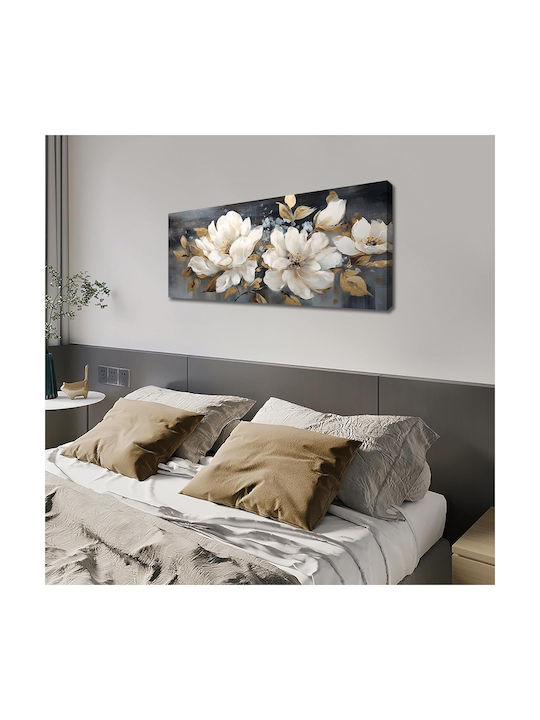 Canvas Wall Painting 50x120 Cm Wooden Frame Cream Peonies