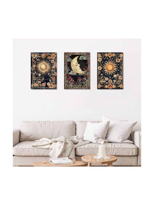 Canvas Paintings Set 3 Pieces 50x70cm Boho Gothic Sun Moon Tarot