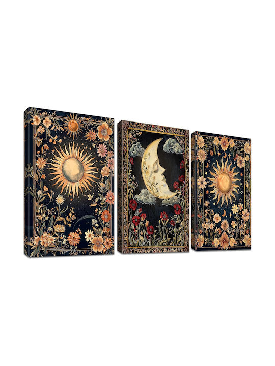 Canvas Paintings Set 3 Pieces 50x70cm Boho Gothic Sun Moon Tarot