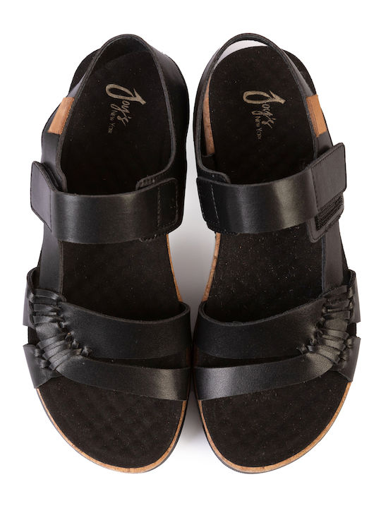 Δερμάτινα Γυναικεία Σανδάλια Flatforms Μαύρα