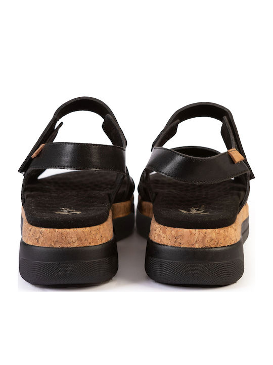 Δερμάτινα Γυναικεία Σανδάλια Flatforms Μαύρα