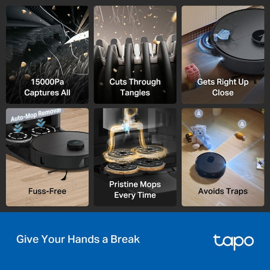 TP-LINK Tapo RV50 Pro Omni Robot Vacuum Cleaner with Laser Mapping & 15000Pa Suction Power Black