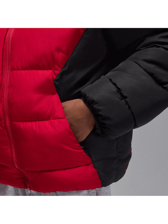 Kids Quilted Hooded Jacket Red Puffer