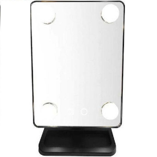 Makeup Mirror Tabletop with Light 15.5x30cm White