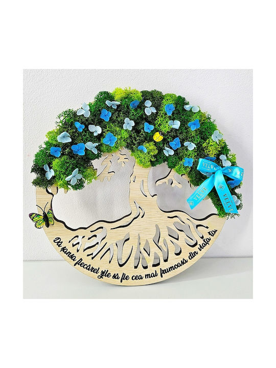 Decorative Painting Tree Life Stabilized Natural Lichens Cryogenated Hydrangeas 30x30 Cm