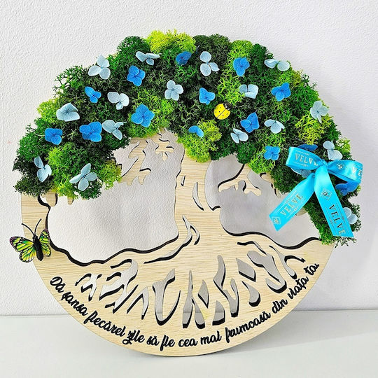 Pictură Decorativă Copac Viață Licheni Natural Stabiliți Hortensii Criogenate 30x30 Cm