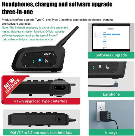 EJEAS V6 PRO+ & EUC Einzelne Gegensprechanlage für Helm Motorrad mit Bluetooth