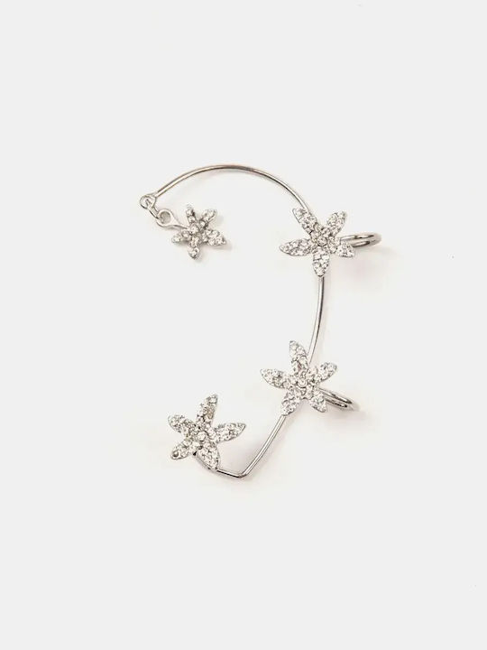 Σκουλαρίκι Ear Cuff Στρας Αριστερό Ασημί Ασημί