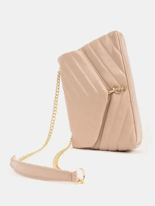 Beige Shoulder Bag with Gold Chain